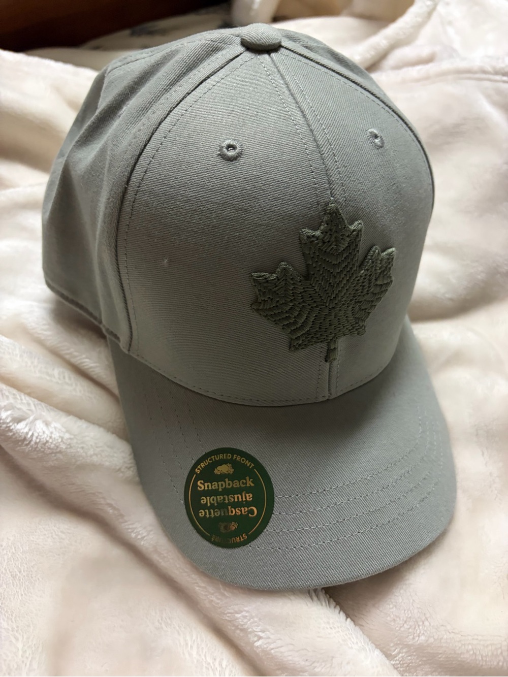 Roots Olive Green Snapback Hat with Maple Leaf